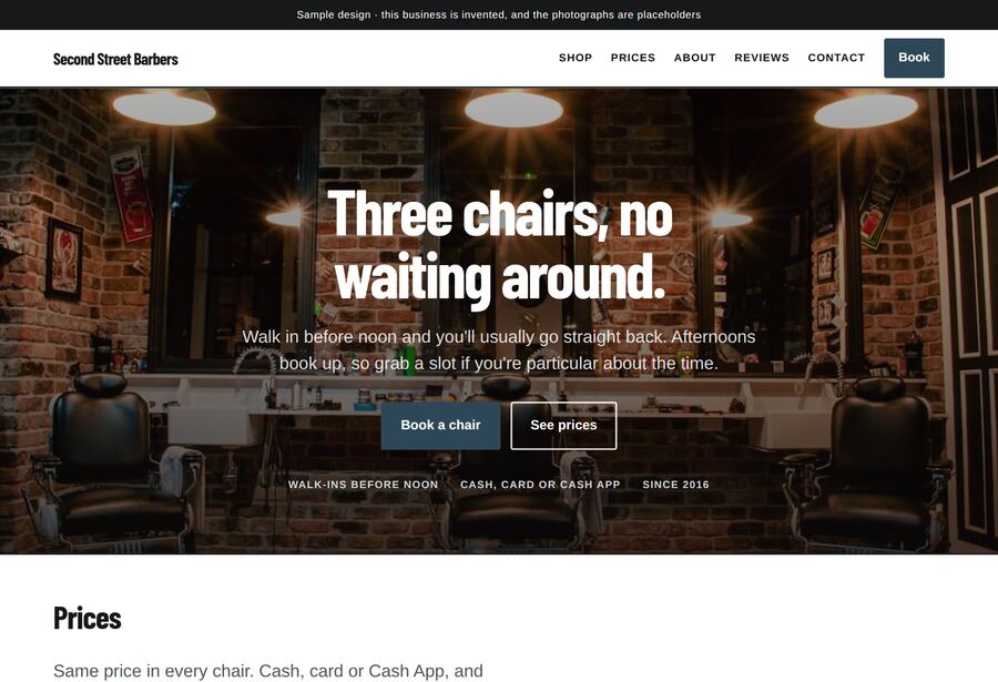 Sample site for a barbershop