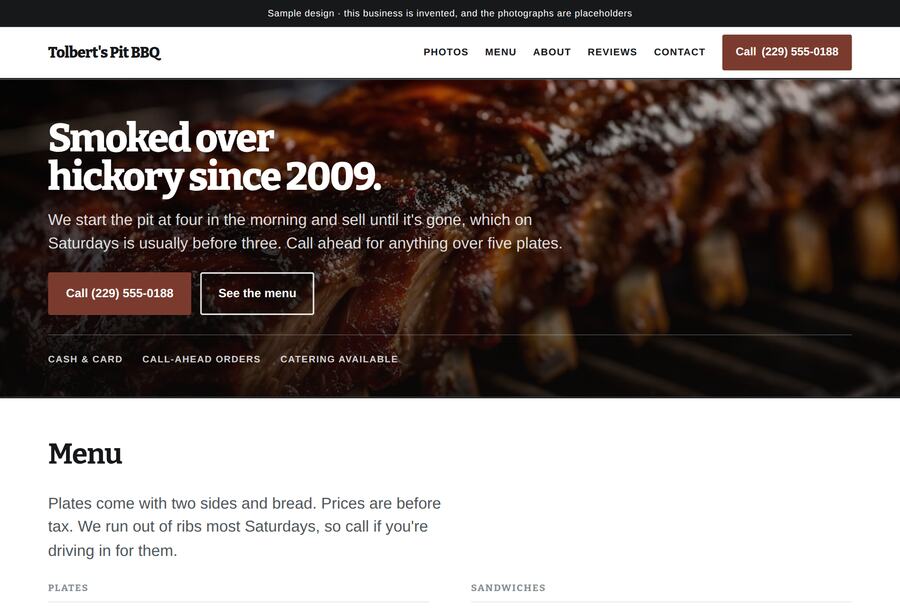 Sample site for a barbecue restaurant