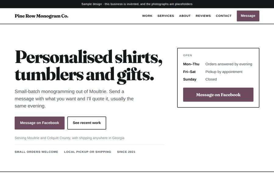 Sample site for a monogramming business
